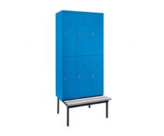 Wolf Halbhohe Garderobenschränke mit Sitzbankuntergestell - 300 mm, 6 Abteile - Vollwand, lichtblau - Garderobe Garderoben Garderobenbank Garderobenbänke Garderobenschrank Garderobenschränke Schrank Schränke Sitzbank Stahlschrank