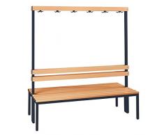Wolf Garderobenbank, zweiseitig - Länge 1500 mm, Buchenleisten - 2 x 6 Doppelhaken - Bank Bank aus Holz Metall Kunststoff Bänke Bänke aus Holz Metall Kunststoff Garderobenbank Garderobenbänke Holzbank Holzbänke Kunststoff-Bank Kunststoff-Bänke