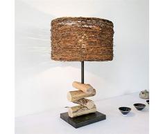 Startseite Kinder Raum-Dekor-Lampen Beleuchtung Ti Rural Nordic Einfache kreative Dekoration Zen Log-Lampe am Bett Schlafzimmer Arbeitszimmer Warm Massivholz Rattan Tisch, Schreibtisch-Lampen-Licht