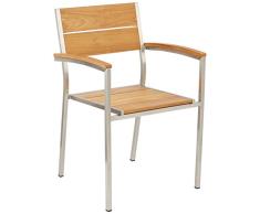 Greemotion 128530 Gartenstuhl SAN Diego-Teak Holz Stapelstuhl in Braun mit Edelstahl-Stapelsessel mit Armlehne für Garten Balkon & Terrasse-Teakholz Stuhl massiv, 5,3 x 5,6 x 8,4 cm