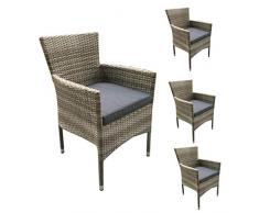 LC Garden 4X Poly Rattan Gartenstuhl Armlehnstuhl Stapelstuhl Balkonstuhl stapelbar Natur grau