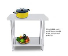GOTOTOP Doppelschichtige Edelstahl Küchenplattform Arbeitstisch Essenstisch Tischbank Gastronomietisch Arbeitsstation Küche Schreibtisch Arbeitsplatte 0,6 mm, 91 * 61 * 85cm / 35.8 * 24 * 33.5in(#2)