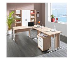 komplettes Arbeitszimmer mit Winkelschreibtisch Eckschreibtisch Schreibtisch Home Office Komplettset in Eiche Sonoma / Weiß