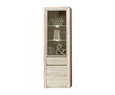 trendteam Wohnzimmer Vitrine Schrank Wohnzimmerschrank Sevilla, 64 x 200 x 38 cm in Eiche Sägerau Hell Dekor mit LED Beleuchtung in Warm Weià und brünierten Glas