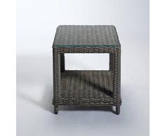 Beisteltisch Village Rattan Glaspaltte 50x50 cm Polyrattan grau Gartentisch Balkontisch Terassentisch Tisch Rattantisch Glastisch