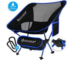 Kesser® Campingstuhl faltbar klappbar tragbar Angel Stuhl Camping Stuhl Faltstuhl bis 120 kg Strandstuhl Angelstuhl Klapphocker mit Getränkehalter kleinem Packmaß, Outdoor Stuhl, Blau