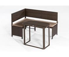 gartenmoebel-einkauf Eckbankset Graz 2-teilig, 1x Bank 148x100cm und 1x Tisch, Stahl + Polyrattan Mocca, mit Auflage Creme