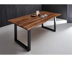 SAM Esszimmertisch 180x90 cm Quintana, echte Baumkante, nussbaumfarben, massiver Esstisch aus Akazienholz, Metallbeine schwarz, Baumkantentisch