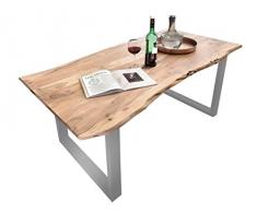 Esszimmertisch Salito 200x100 cm | Esstisch aus massiver Akazie | echte Baumkante Natur | U-Gestell aus Metall in Silber