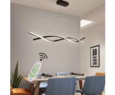 LED Pendelleuchte Dimmbar Wohnzimmer Lampe Deckenleuchte Modern mit Fernbedienung Design Hängelampe/Pendellampe Metall Acryl Höhenverstellbar Hängeleuchte Esszimmers Küche Büro Leuchte (Schwarz)