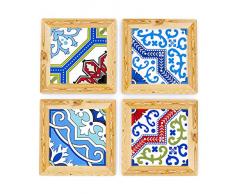 BOHORIA® Premium Design Keramik Untersetzer (4er Set) – Für Getränke, Tee-Gläser, Blumen-Topf, Teller auf ihrem Tisch aus Holz, Glas, Marmor oder Stein (quadratisch | 10.8cm) (Holz-Look Ceramic)