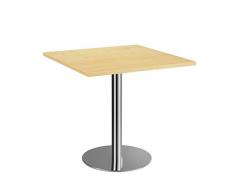 BÜMÖ Säulentisch mit Chromsäule | Besprechungstisch | Hochwertiger Meetingtisch in 3 Formen und 6 Dekoren (Ahorn, Platte: eckig Ø 80cm)