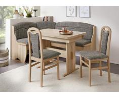 Beauty.Scouts Eckbankgruppe Tammo Wangentisch 105-165x68x75cm 2xStühle Buche massiv Truheneckbank 170x130x90cm VAR. aufbaubar sonomafarbig Essgruppe Eckbank