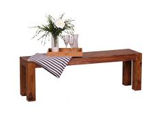 WOHNLING Esszimmer Sitzbank Massiv-Holz Sheesham 140 x 45 x 35 cm Design Holz-Bank Natur-Produkt Küchenbank Landhaus-Stil dunkel-braun Bank 3-Sitzer für innen ohne Rücken-Lehne Echt-Holz unbehandelt