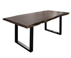 MASSIVMOEBEL24.DE Baumtisch Akazie 180x90x79 grau lackiert/U-Beine anthrazit glänzend Freeform 5