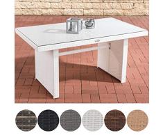 CLP Polyrattan-Gartentisch FISOLO mit Einer Tischplatte aus Glas I Wetterbeständiger Tisch aus Polyrattan Weiß