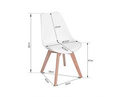 EGGREE 4er Set Esszimmerstühle mit Massivholz Buche Bein, Retro Design Gepolsterter Stuhl Küchenstuhl Holz, Weiß