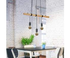 Briloner Leuchten Pendelleuchte, Pendellampe 3-flammig, Holz-Metall, 3x E27, max. 25 Watt, Schwarz