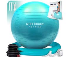 Gymnastikball Mind Body Future. Swiss Ball perfekt als Sitzball u. Therapieball. für Yoga, Pilates, Schwangerschaft. Robust, rutschfest, hypoallergisch. 65 cm mit Ring u. Pumpe. Türkis
