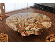 Design Wurzelholz Couchtisch Naga Glasplatte 100 cm Handarbeit massiv | Baumstamm Teak Wurzel Wohnzimmer Tisch