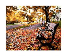 thfff Parkbänke, Laub, Herbst Landschaft Bild Zeichnung Wohnzimmer Acryl Einzigartige Geschenke Leinen Dekor Kunst 40X50Cm