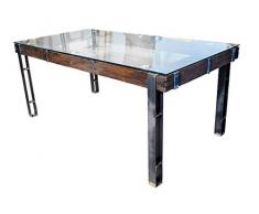 CHYRKA® Esszimmertisch Esstisch LEMBERG Loft Vintage Bar IndustrieDesign Handmade Holz Glas Metall (160 x 80 cm)