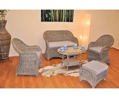 Rattangarnitur Roma , Set 2 Rattansessel , Rattanbank , Rattanhocker und Rattantisch , Rattan Koobo Gray inkl. Polster modry