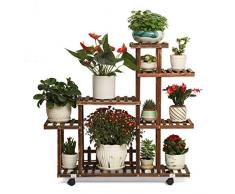 6-Stufiges Blumenregal Pflanzregale mit Räderckregalen für 11 Pflanzentopfhalter mit Zaun 100X25X90Cm, QiXian, Mehrfarbig