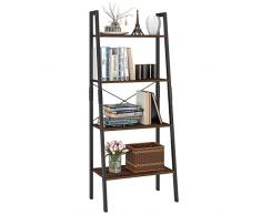 Homfa Standregal Leiterregal mit 4 Etagen Bücherregal Pflanzenregal Blumrenregal Balkonregal Badregal aus Metall und Holz Vintage Industrial schwarz 138.5x56x34.5cm
