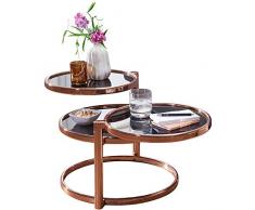 FineBuy Couchtisch SINA mit 3 Tischplatten 58 x 43 x 58 cm | Beistelltisch rund | Design Wohnzimmertisch Glas/Metall | Designer Glastisch Sofatisch modern | Kleiner Loungetisch