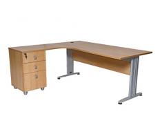 furni24 Schreibtisch Winkelschreibtisch Eckschreibtisch Computertisch buche inkl. Beistellcontainer 180 cm x 120 cm x 74 cm Links gewinkelt