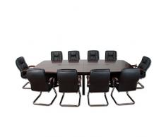 Set „Prestige“, Konferenztisch + 10 Freischwinger Stühle aus ECHT LEDER, komplett ECHTHOLZFURNIER, 320x150x76 cm Tischmaß Besprechungstisch