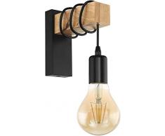 EGLO Wandlampe Townshend, 1 flammige Vintage Wandleuchte im Industrial Design, Retro Lampe aus Stahl und Holz, Farbe: schwarz, braun, Fassung: E27