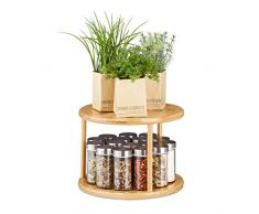Relaxdays Drehregal Küche, Gewürzkarussell 360°, kleines Parfüm Regal, Schrankrondell HxD 19,5 x 24,5 cm, Bambus, natur