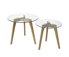 Homestyle4u 1822, Beistelltisch Glas Holz, 2-er Set Rund, Tisch Groß Ø 50 Klein Ø 40 cm