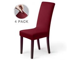 Stuhlhussen 4 Stück, Stretch-Stuhlbezug elastische moderne Husse Elasthan Stretchhusse Stuhlbezug Stuhlüberzug . bi-elastic Spannbezug, sehr pflegeleicht und langlebig Universal (Packung von 4,Rot)