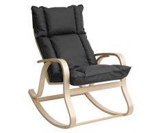 SONGMICS Schaukelstuhl aus Birkenholz, Relaxstuhl mit gepolstertem Sitzkissen, für Wohnzimmer, Balkon, Bezug aus Kunstleder, einfache Montage, grau LYY31GY