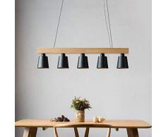 ZMH Pendelleuchte holz für esstisch rustikal Esszimmerlampe Esstischlampe Hängeleuchte 5-Flammig Pendellampe E27 Leuchtmittel inklusiv (Schwarz)