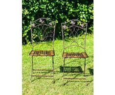 aubaho 2X Gartenstuhl Paar Stuhl Bistrostuhl Schmiedeeisen Eisen antik Stil braun Stein