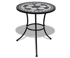 Estink Mosaik-Tisch, Gartentisch, Esstisch, Mosaik-Design, für Garten, Balkon, Schwarz und Weiß, 60 x 70 cm