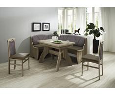 HOWE-Deko Truhen-Eckbankgruppe, Eiche Sonoma Dekor; Eckbank, 2 Stühle und Wangentisch mit Auszügen; Bezug: Lederimitat und Flachgewebe in braun; variabel aufbaubar