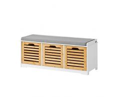 SoBuy® Moderne Schuhtruhe,Sitzkommode mit 3 Körben,Sitzbank, Schuhschrank mit Sitzkissen,Spieltruhe, FSR23-WN