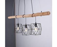 LHG Pendelleuchte 3-flammig höhenverstellbar | Holz Hängelampe aus Echtholz | Leuchte inkl. 3x LED Leuchtmittel warmweiß | Pendellampe Holzbalken-Lampe Vintage-Look