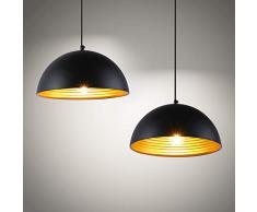 Deckey 2x Retro Pendelleuchte Hängeleuchte Leuchten Φ30cm für E27 Leuchtmittel, Doppelter Lampenschirm Außen schwarz und Innen gold, für Wohnzimmer,Esszimmer,Schlafzimmer,Weinkeller,Keller,Café, Bar