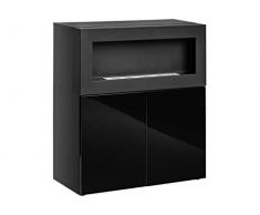 Kommode mit Kamin Bioethanol Mauro Uni, Mehrzweckschrank, Sideboard, Highboard, Kamineinsatz, Wohnzimmerkommode, Esszimmer, Diele & Flur, Top-Qualität, Anrichte (Schwarz/Schwarz Hochglanz)