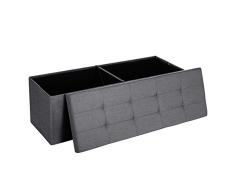 SONGMICS Sitzbank mit Stauraum, Sitztruhe, Aufbewahrungsbox, faltbar, max. statische Belastbarkeit 300 kg, mit Trenngitter aus Metall, 120 L, 110 x 38 x 38 cm, Leinenimitat, dunkelgrau LSF77K