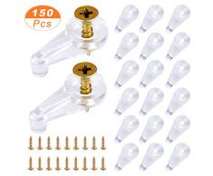 Homgaty Glashalter Clip, 150 Stück Glas-Bodenträger Spiegel Clips mit 150 Stück Schrauben, Transparent Kunststoff Halter Clip für Bildschirmpaneele, Fenster, Vitrinen, Badezimmerspiegel, Weinschrank