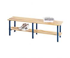 Melzer Metallbau Garderobenbank mit Holzleisten, ohne Lehne - mit Schuhrost, Länge 1500 mm - Gestell kobaltblau - Bank Garderobe Garderobenbank Garderobenbänke Umkleidebank Umkleidebänke Bänke Garderoben