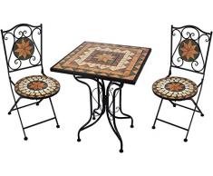 Giardino Sitzgarnitur Mosaik blau/orange, 1 Tisch + 2 Stühle, AY2659