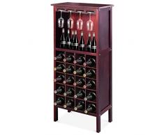 DREAMADE Weinregal mit Weinglashalter, Weinschrank Holz, Flaschenregal für 20 Flaschen, Weinständer Weinhalter Gläserregal mit Vintage Still, Weinflaschenhalter (Braunrot)